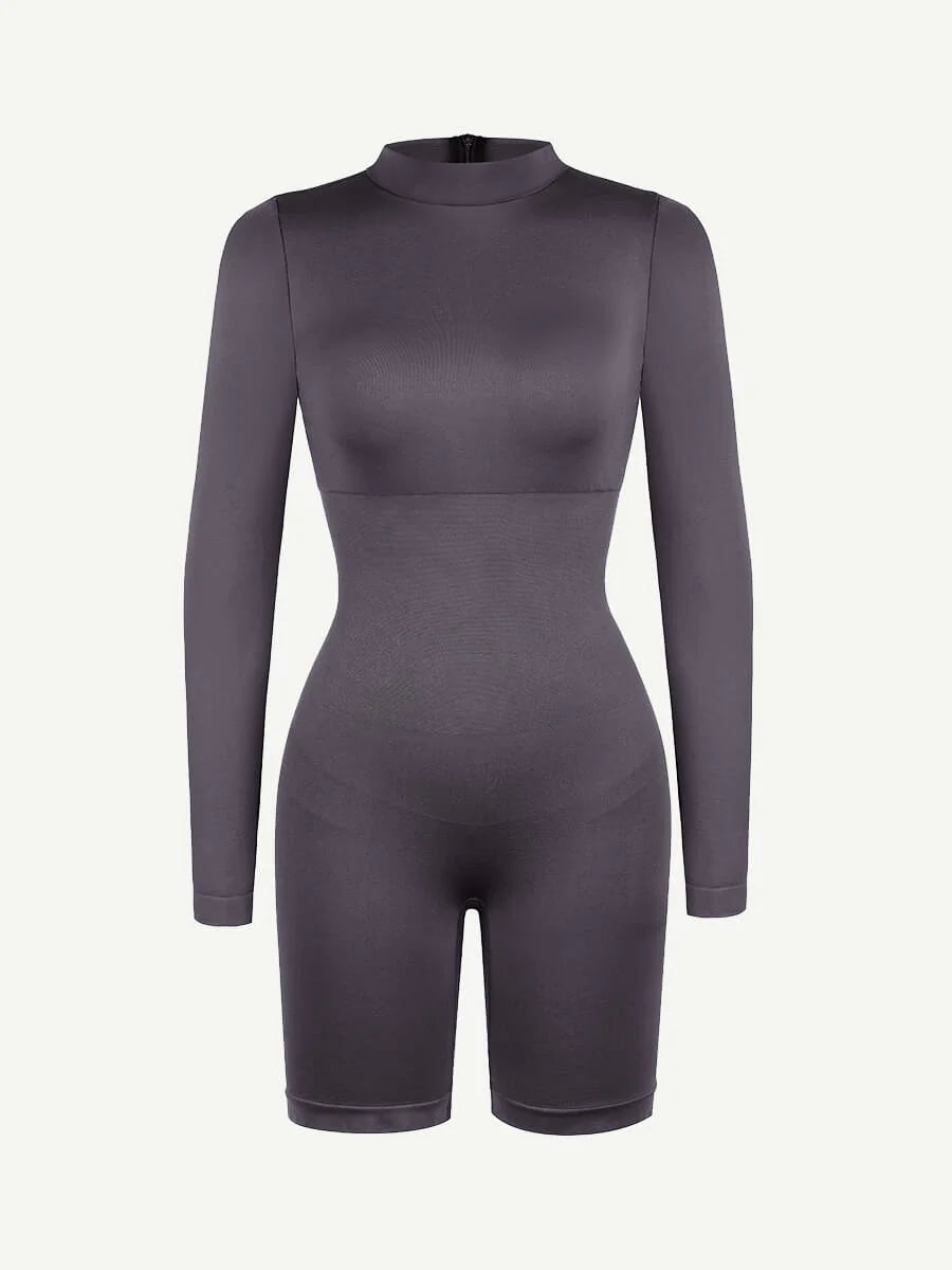 Gray bodysuit with long sleeves on a white background