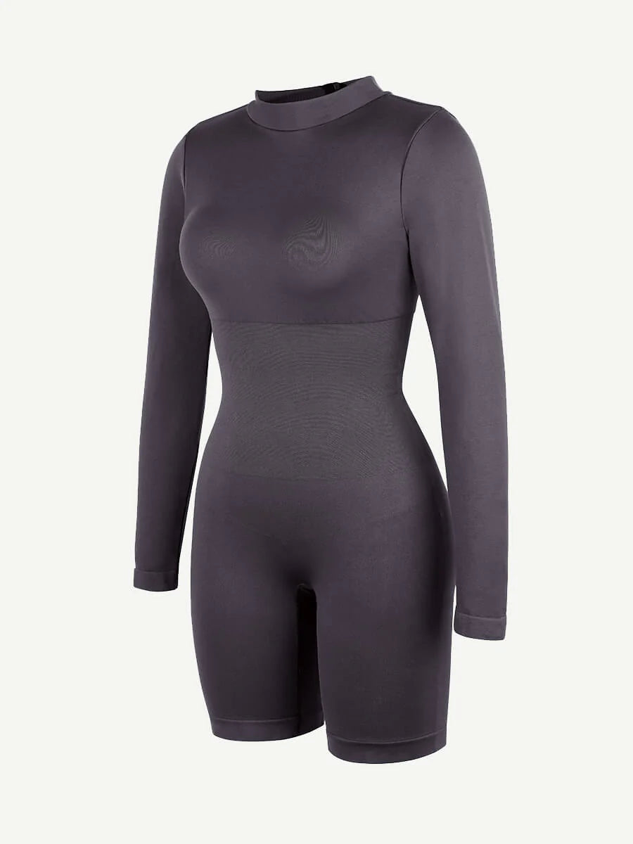 Gray full-body suit with long sleeves on a white background