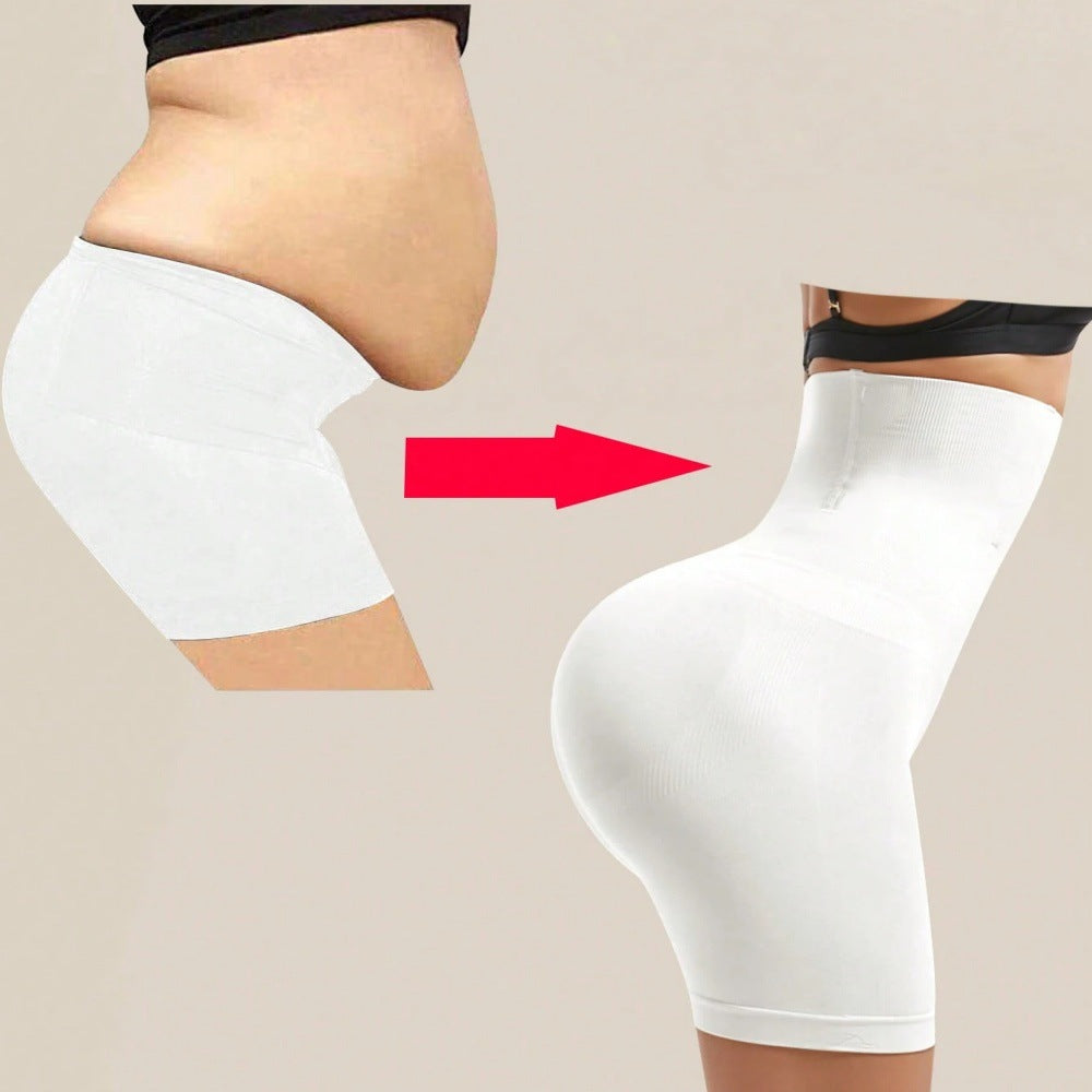 Before and after comparison of a person wearing white underwear on a beige background.