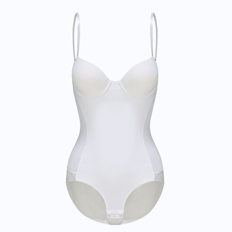 White bodysuit with thin straps on a white background