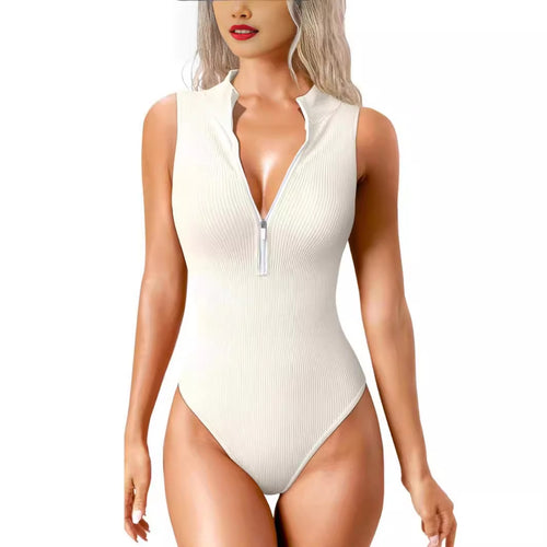 European And American Cross-border 2024 Amazon Summer Jumpsuit Sexy Rib Stretch Sleeveless Front Zipper One-piece Triangle Suit