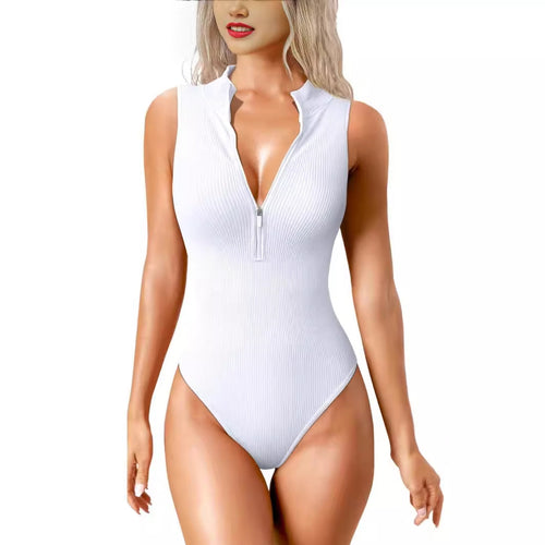 European And American Cross-border 2024 Amazon Summer Jumpsuit Sexy Rib Stretch Sleeveless Front Zipper One-piece Triangle Suit