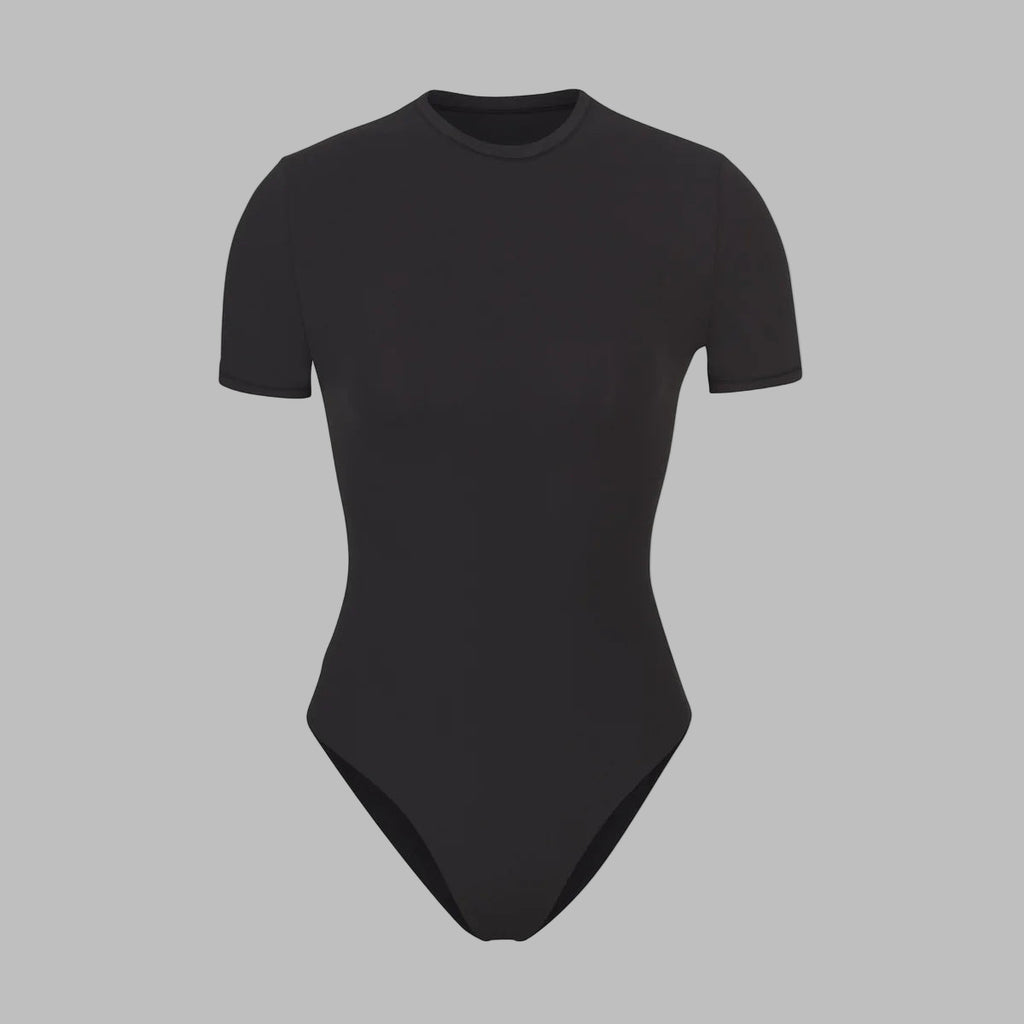 Black bodysuit on a white background