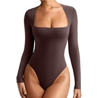 Brown bodysuit with long sleeves on a white background