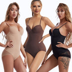 Three women wearing shapewear on a white background