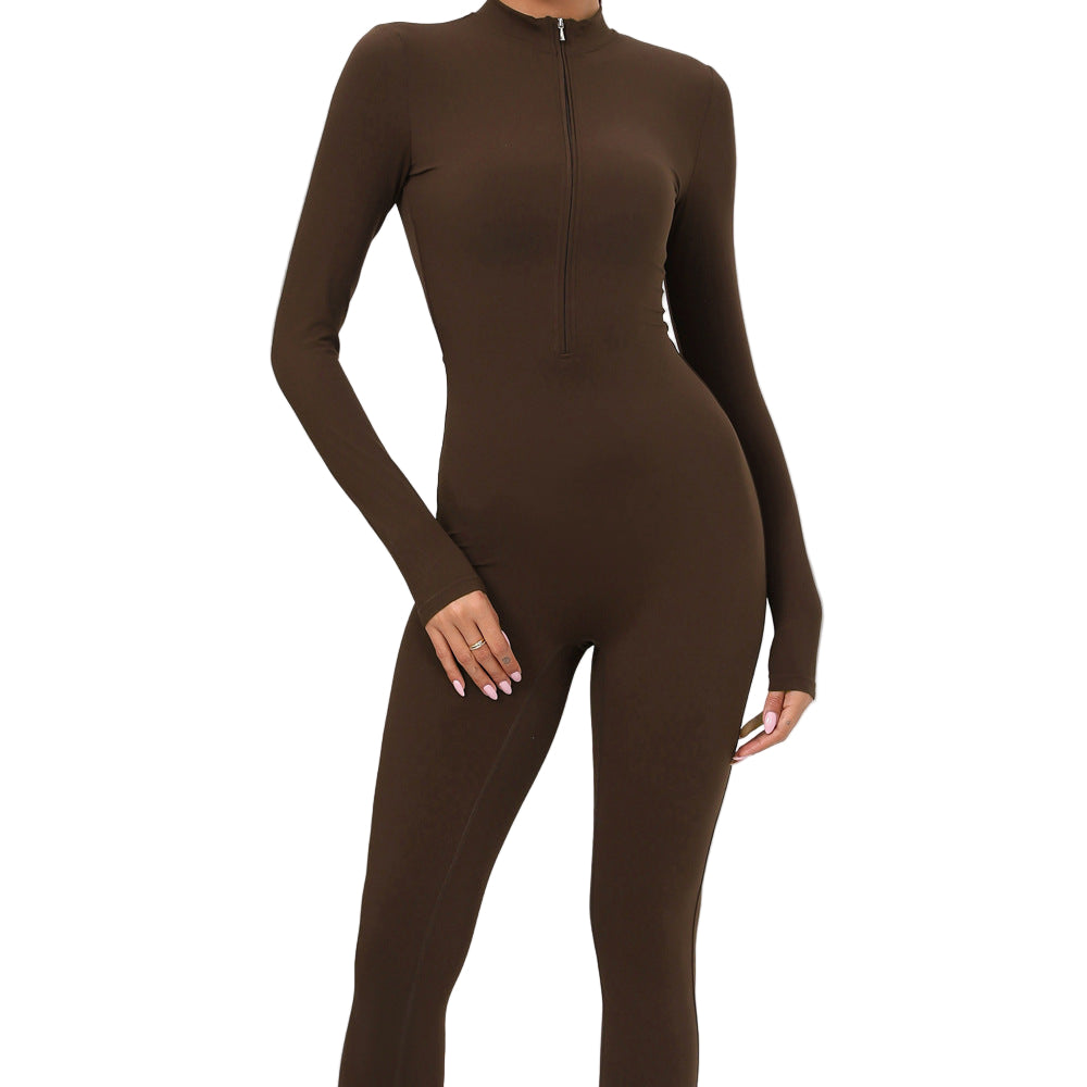 Brown bodysuit on a gray background