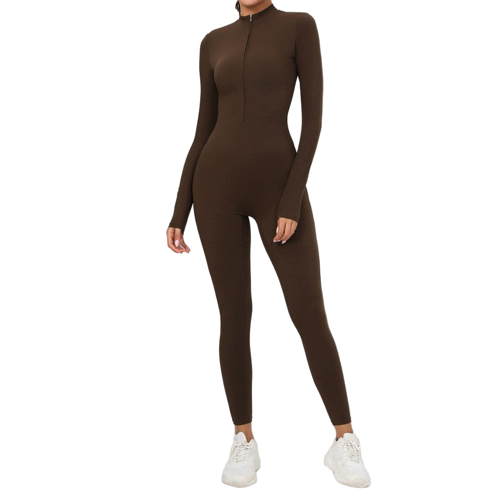 Brown one-piece long-sleeved pants on a gray background