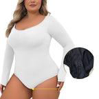 White bodysuit with long sleeves on a neutral background