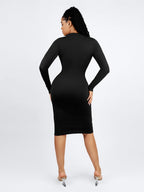 Seamless Waist Trimming Long Sleeve Shirt Dress