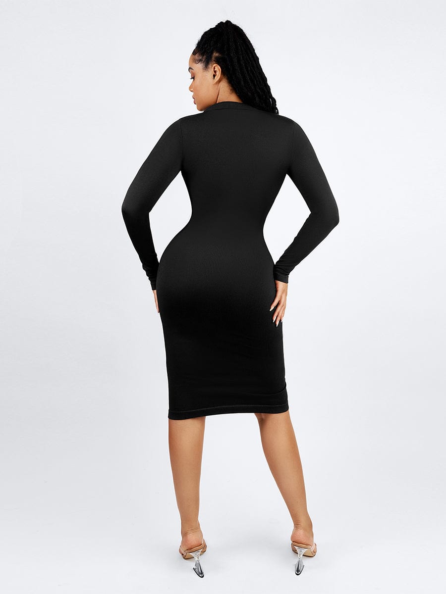 Seamless Waist Trimming Long Sleeve Shirt Dress