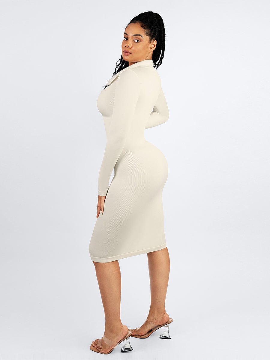 Seamless Waist Trimming Long Sleeve Shirt Dress