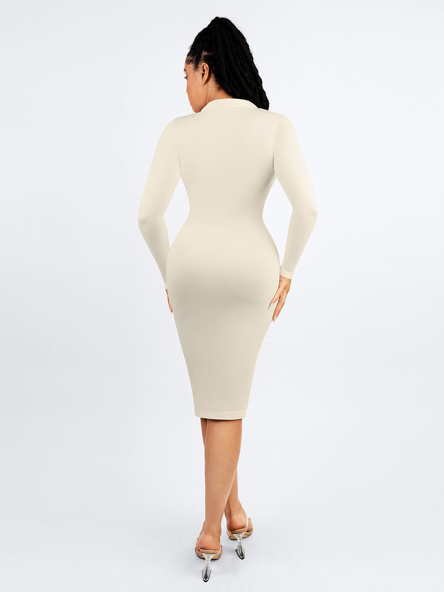 Seamless Waist Trimming Long Sleeve Shirt Dress