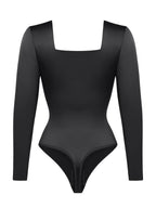 Wholesale Square Neck Long Sleeve Sleek Thong Bodysuit