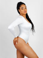 Wholesale Square Neck Long Sleeve Sleek Thong Bodysuit