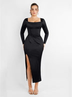 Wholesale Retro Square Neck Built in corset Tummy Control Bodysuit With removable coasters