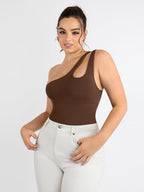 One-shoulder Cut Out Waist and Abdomen Compression Shapewear Bodysuit