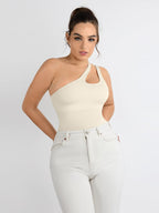 One-shoulder Cut Out Waist and Abdomen Compression Shapewear Bodysuit