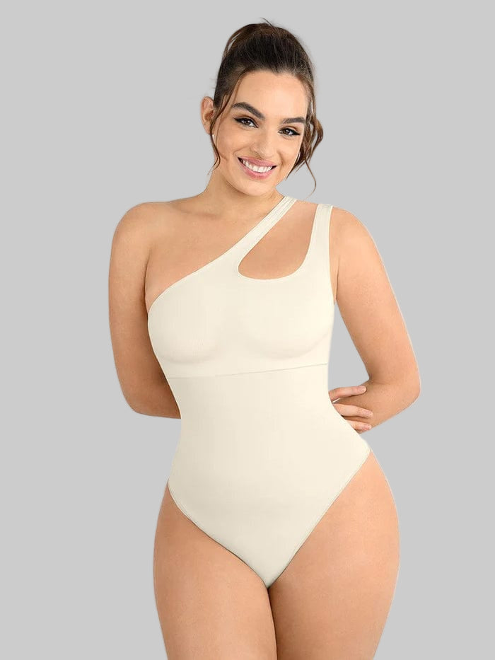 One-shoulder Cut Out Waist and Abdomen Compression Shapewear Bodysuit