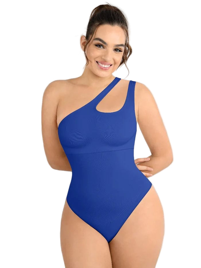 One-shoulder Cut Out Waist and Abdomen Compression Shapewear Bodysuit