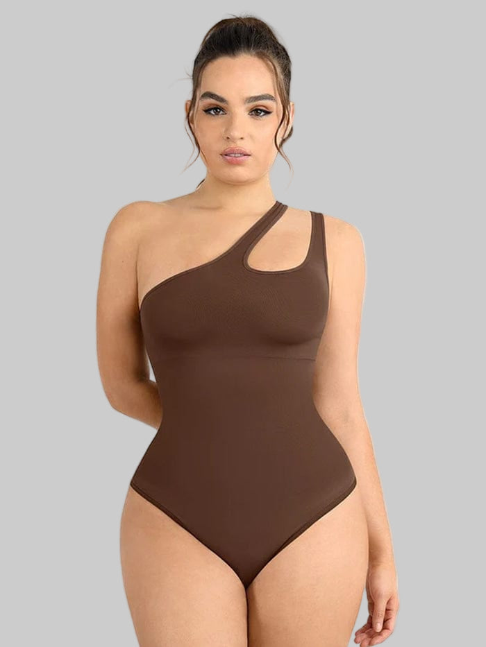 One-shoulder Cut Out Waist and Abdomen Compression Shapewear Bodysuit