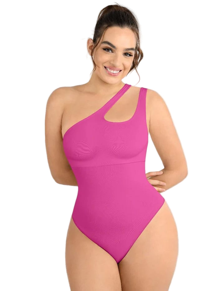 One-shoulder Cut Out Waist and Abdomen Compression Shapewear Bodysuit