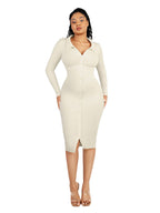 Seamless Waist Trimming Long Sleeve Shirt Dress